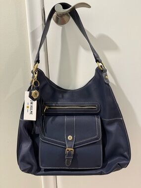 NWT J..W Hulme Navy Leather-Style Shoulder Bag - Classic Women's Tote